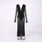 gwendolyn v neck hollow long sleeve lace maxi dress  in black