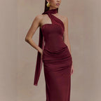 Flowering Girl Women red bandeau sloping shoulder maxi dress
