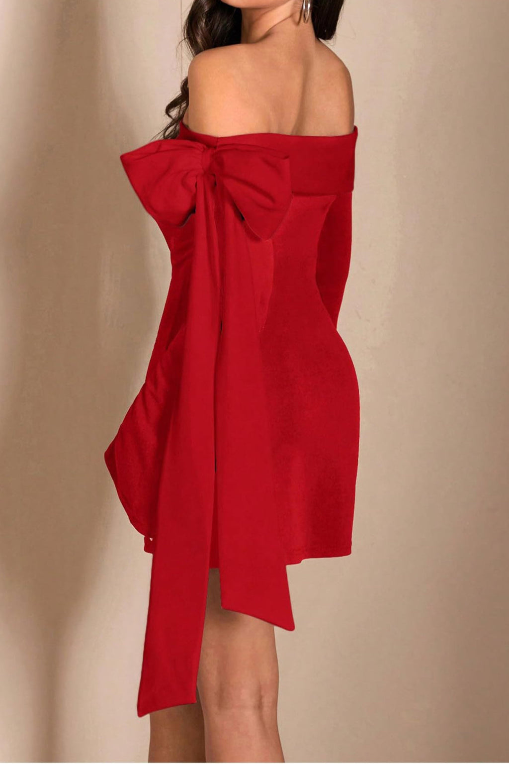 Flowering Girl Women red Off-the-Shoulder Flared Sleeve Mini Dress
