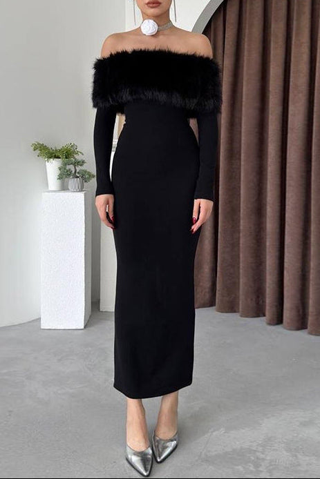 Flowering Girl Women Susie Furry Embellished Bodycon Midi Dress In Black