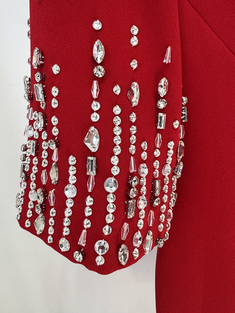 Flowering Girl Women biela v-neck crystal-embellished midi dress in red
