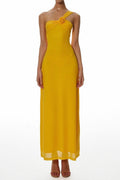 Flowering Girl Women One-Shoulder Flower a-Line Maxi Dress In Yellow