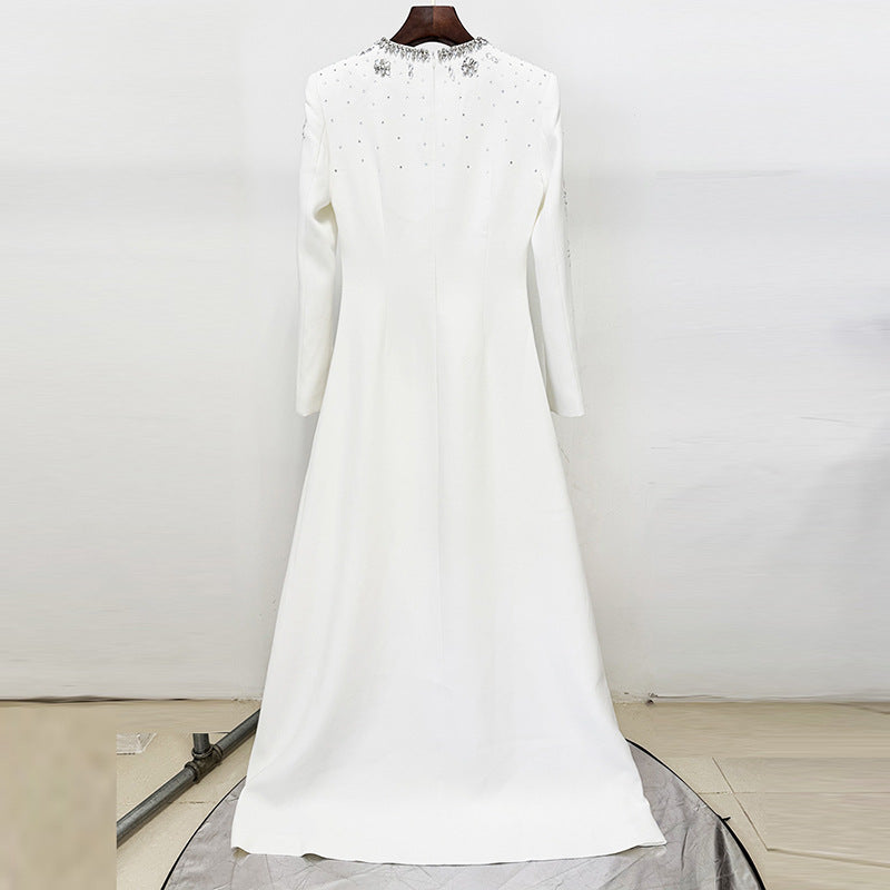 white diamond nail beads floor-length dress