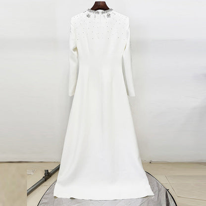 white diamond nail beads floor-length dress