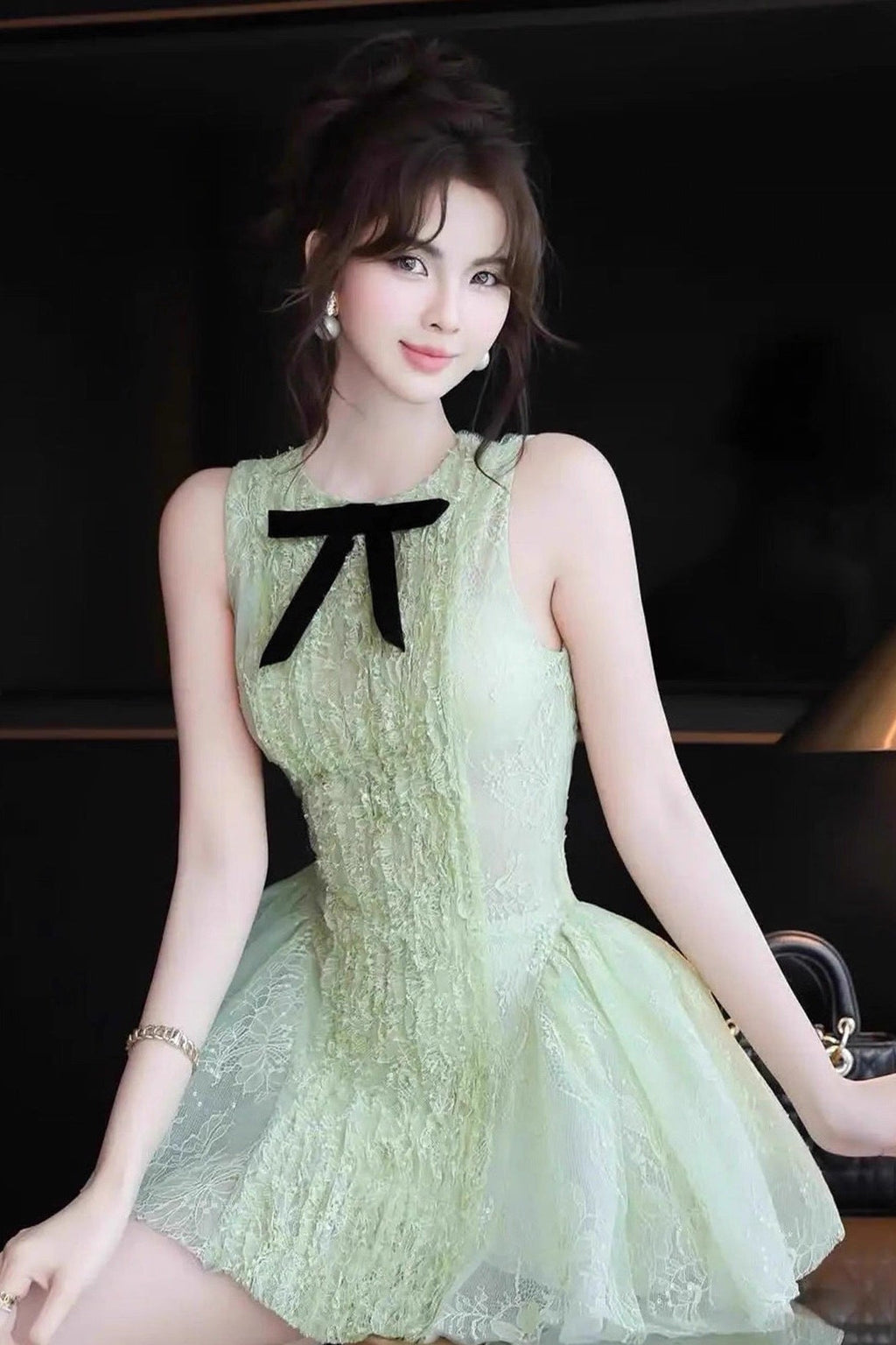 Eleanore Sleeveless Embroidered Mini Dress In Green