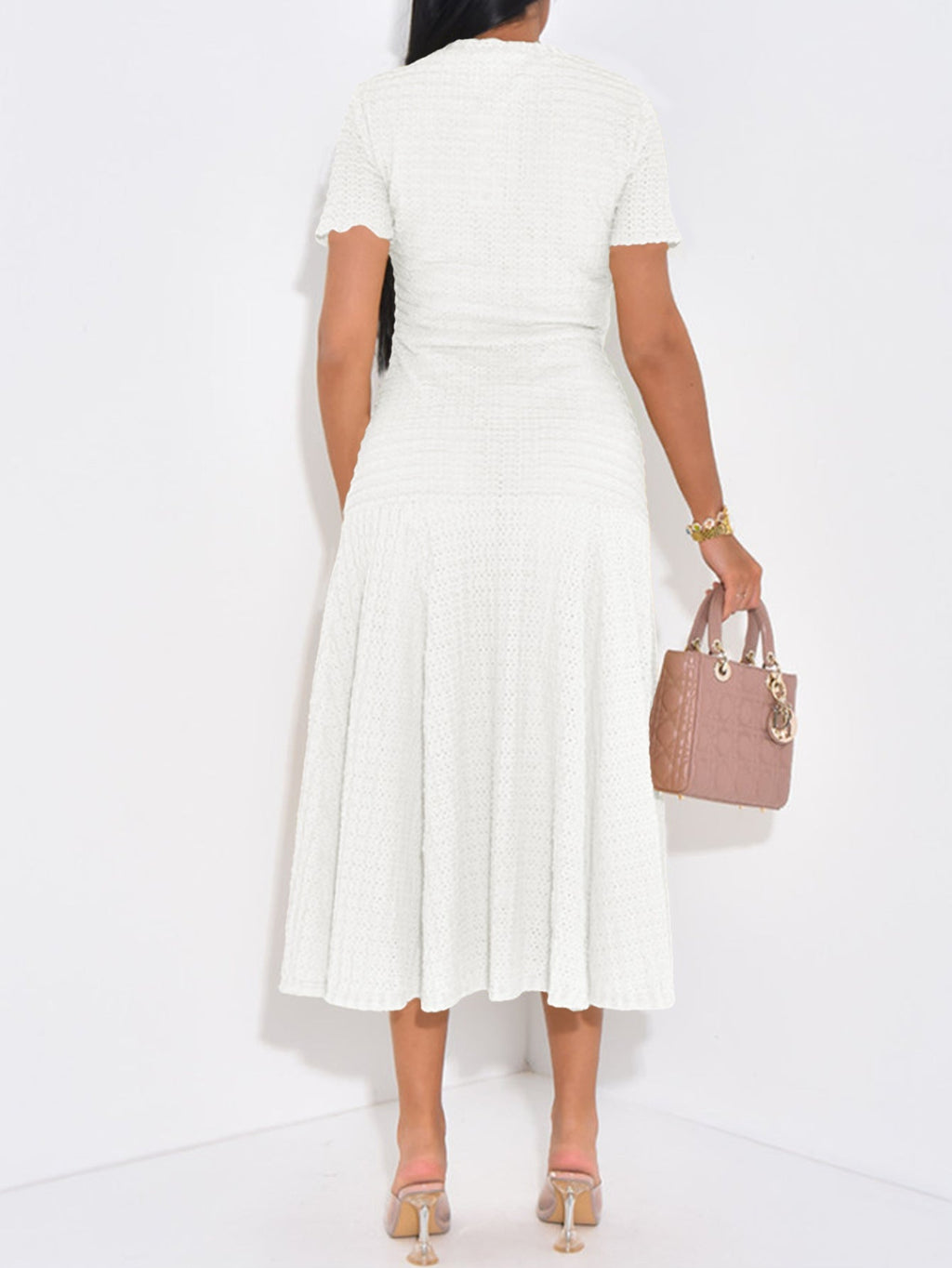 Flowering Girl Women white buttons short sleeves maxi dress