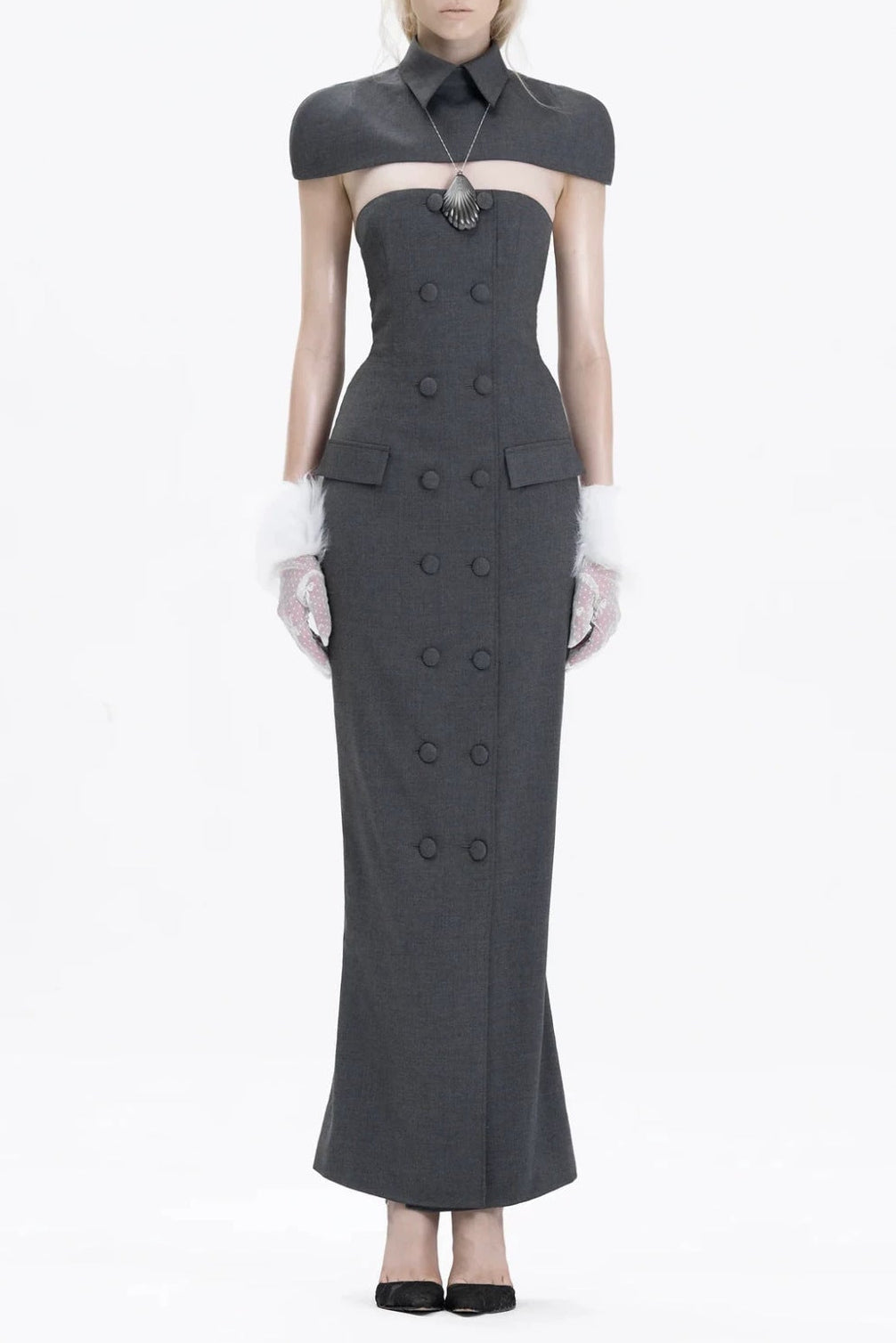 Flowering Girl Women Double-breasted strapless sleeveless suit with lapel - grey