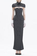 Flowering Girl Women Double-breasted strapless sleeveless suit with lapel - grey