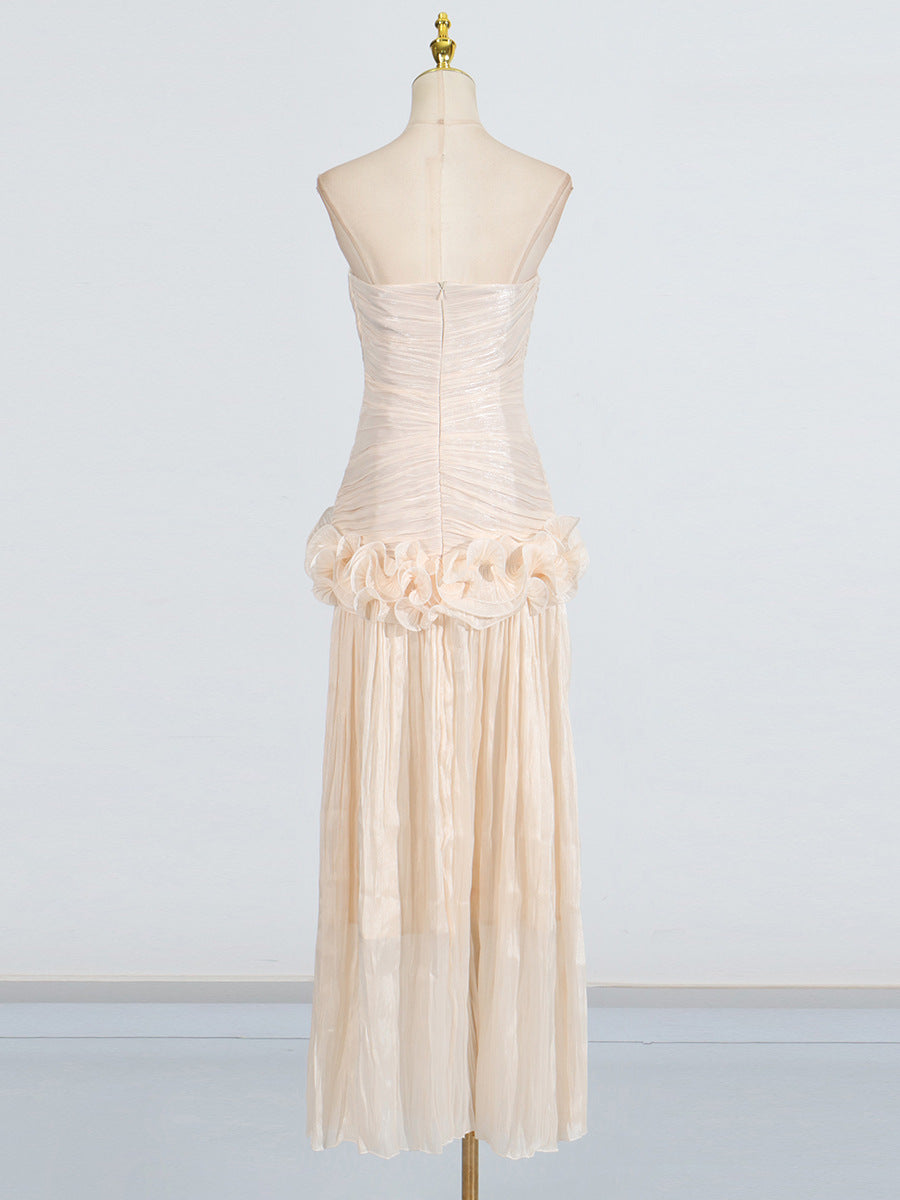 Flowering Girl Women ruffle-embellished pleated maxi dress in apricot