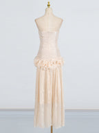 Flowering Girl Women ruffle-embellished pleated maxi dress in apricot