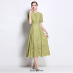 Flowering Girl Women dana hollow embroidery lace midi dress in green