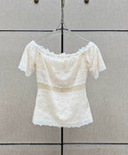 Flowering Girl Women Off Shoulder Sheer Lace Cutout Crop Top