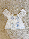 bow embroidery high-waisted cropped top