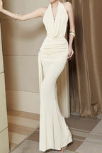 carol ruched halter bodycon maxi dress in white