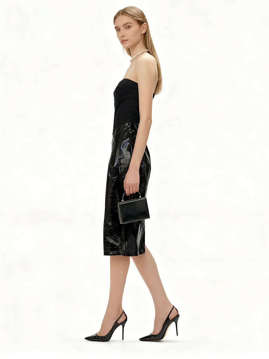Miriam Black Sleeveless Strapless Cropped Top Mini Skirt