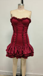 Flowering Girl Women sally ruffle trim strapless mini dress in red