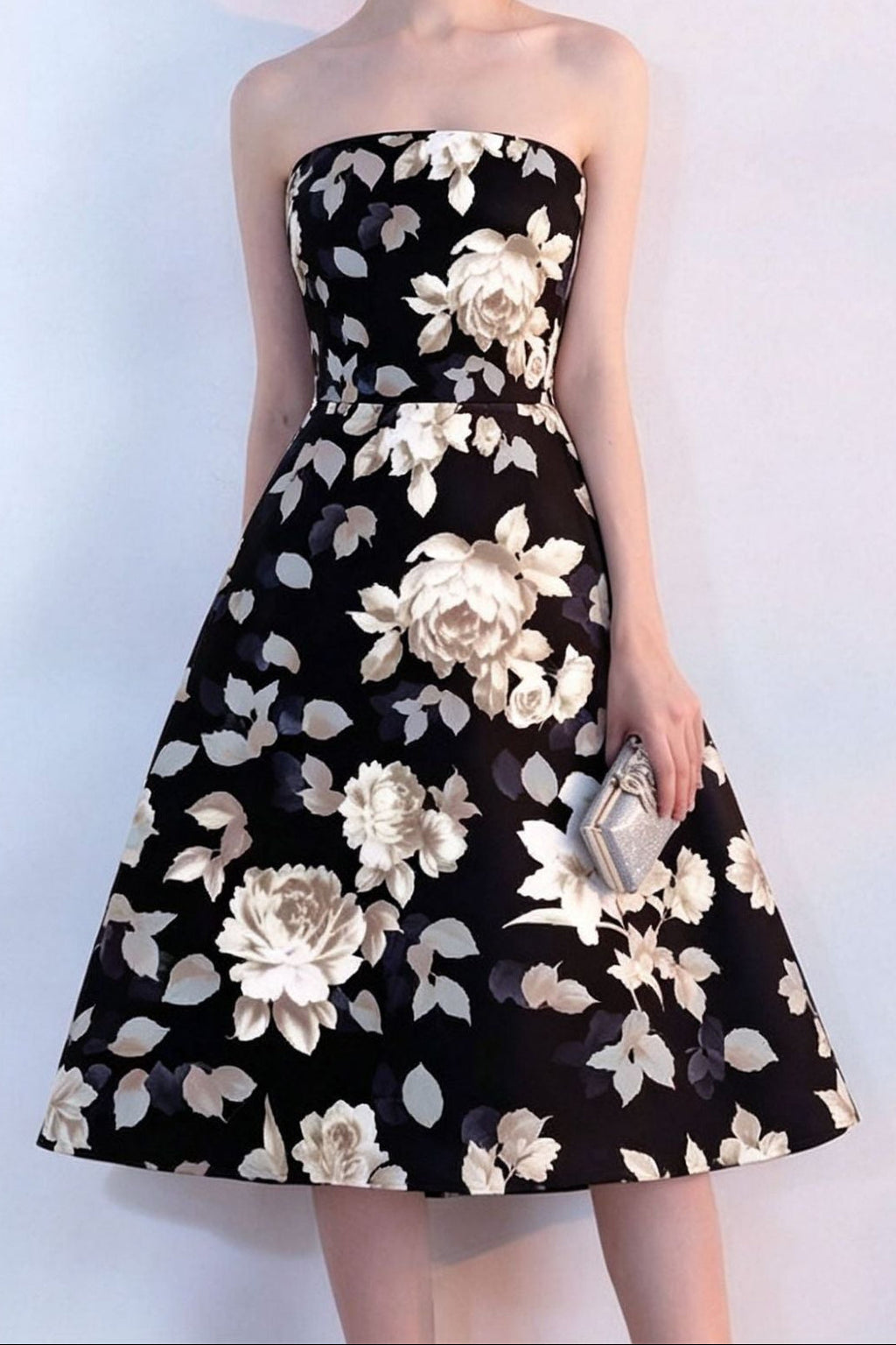 Floral Print Strapless Midi Dress