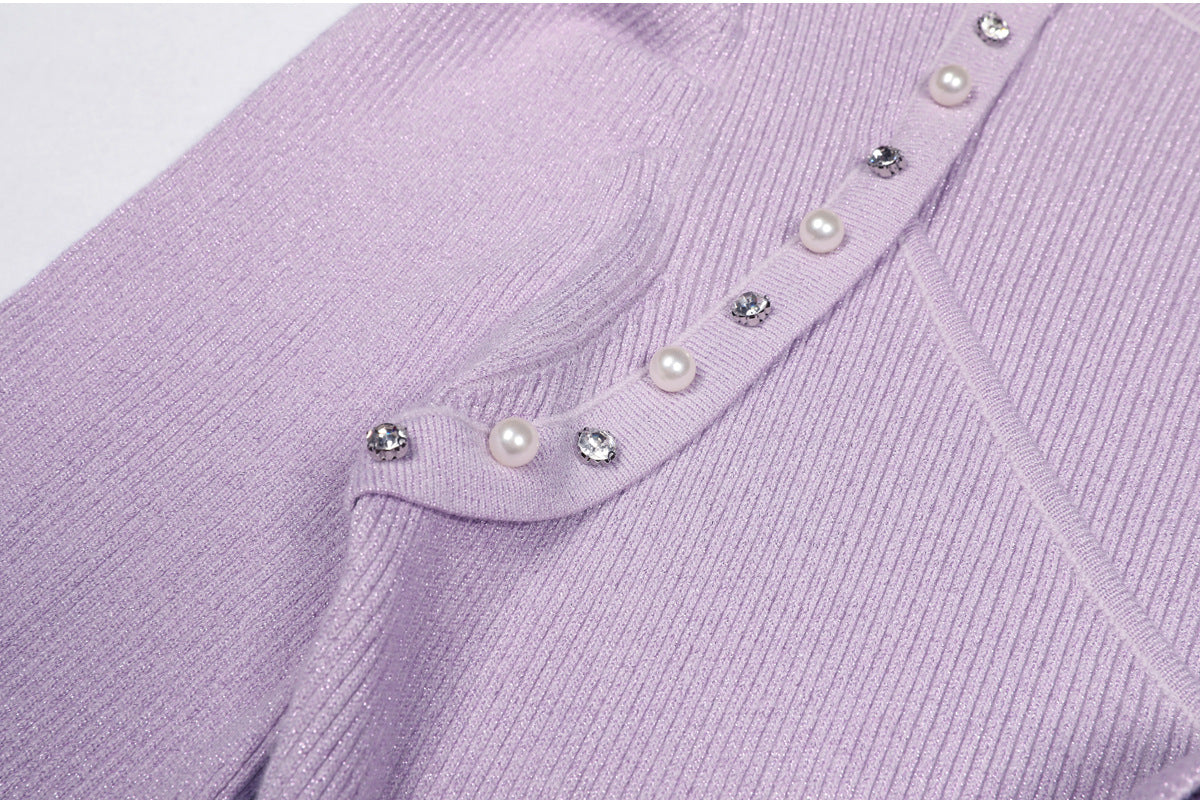 Flowering Girl Women flower knit mini dress in pale purple