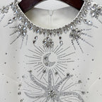 Flowering Girl Women white diamond nail beads floor-length dress