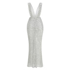 Flowering Girl Women Rebecca Bow Sequin Embellished v Neck Maxi Dress In Silver