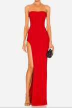 Flowering Girl Women Tube Slit strapless Gown in red