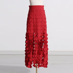 Flowering Girl Women CIRCLE CUTOUT FRINGE SKIRT IN RED