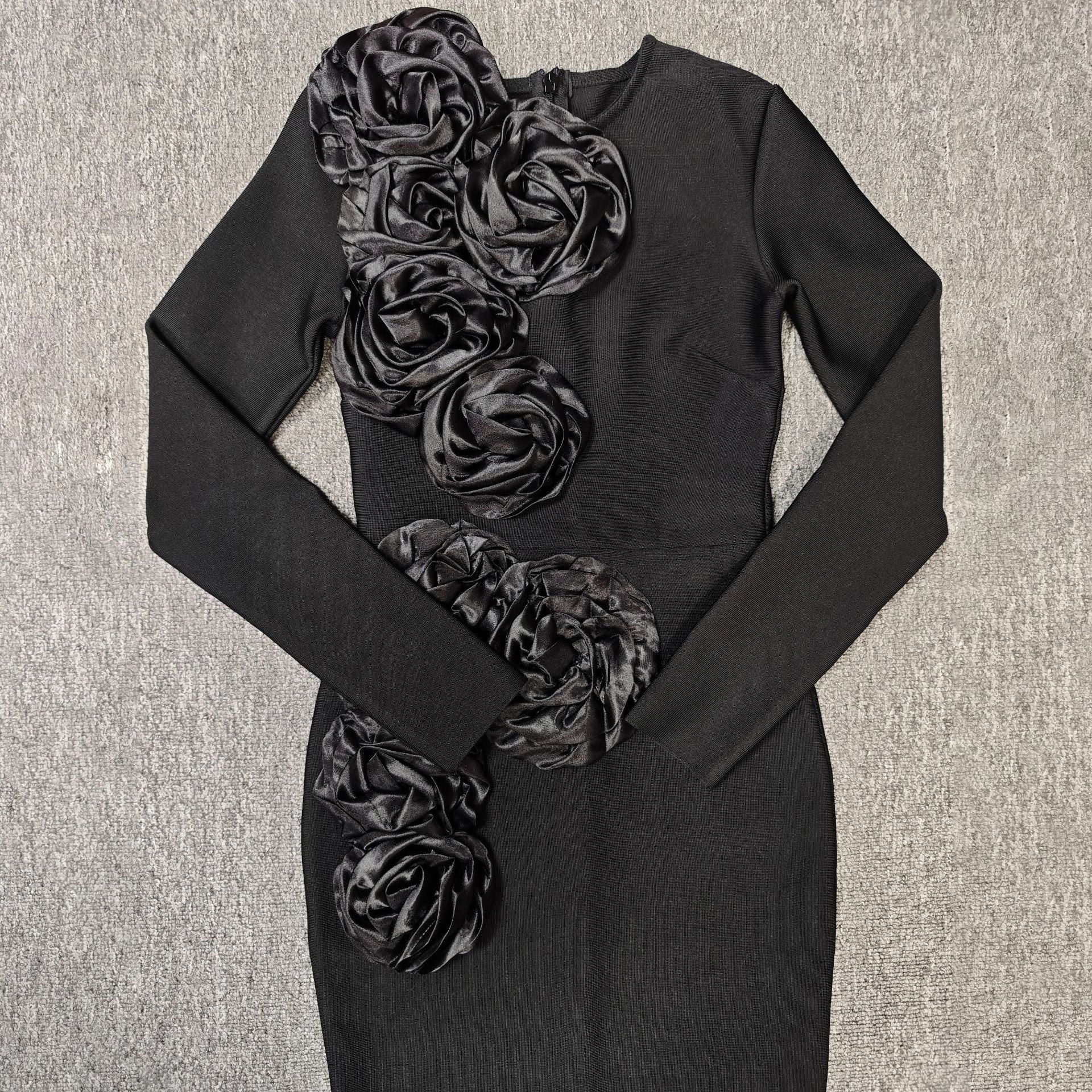 sally 3D Flower Decorative Bandage maxi Dress in black