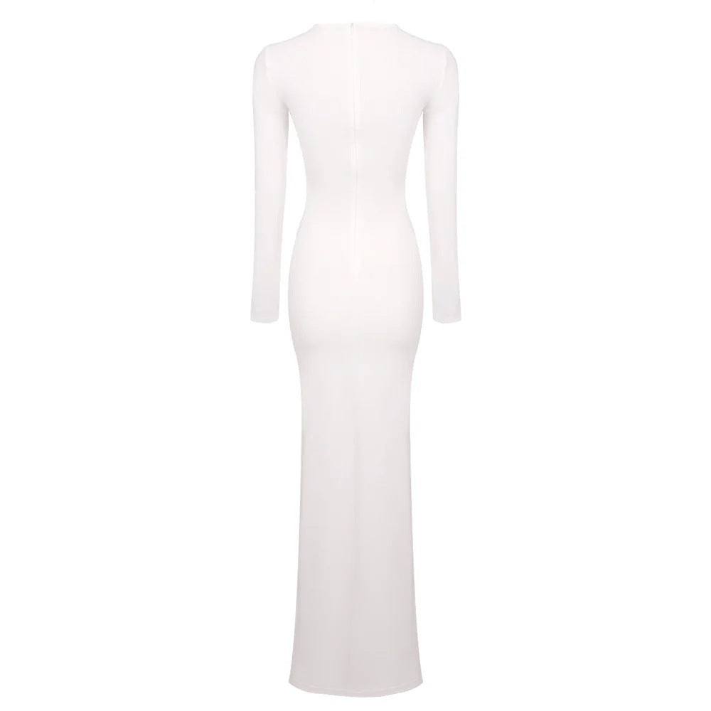 Flowering Girl Women Long-sleeved ribbon-trimmed round-neck maxi dress