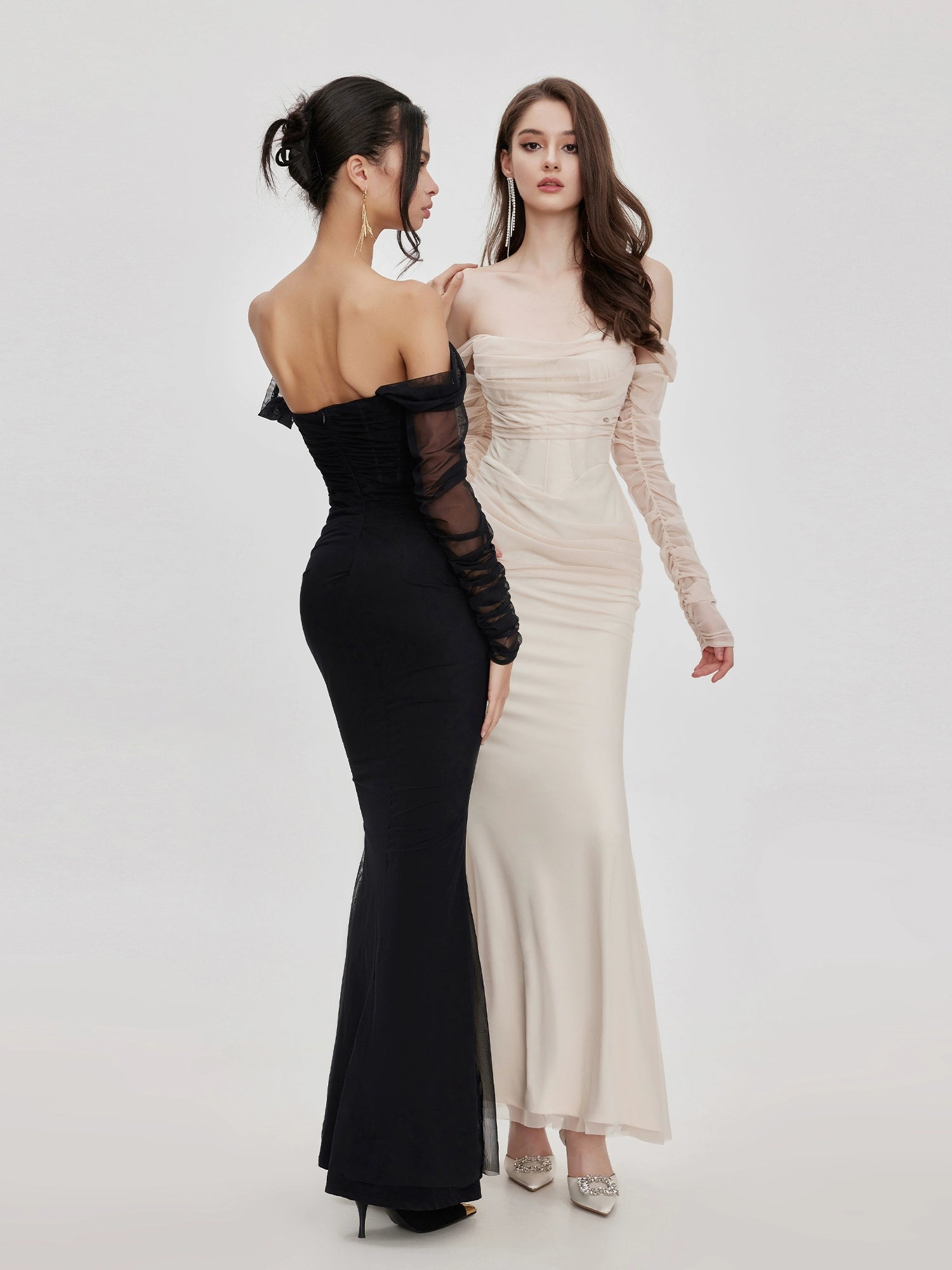 Ariel Black Mesh Off-Shoulder Mermaid Maxi Dress