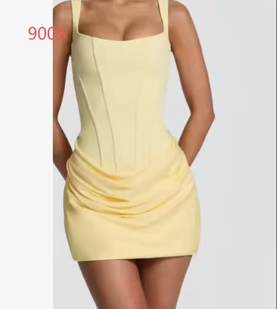 Flowering Girl Women Square Neck Ruched Bodycon Mini Dress