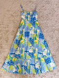 Flowering Girl Women Scalloped Trim Tropical Patchwork Print Spaghetti Strap Maxi Dress