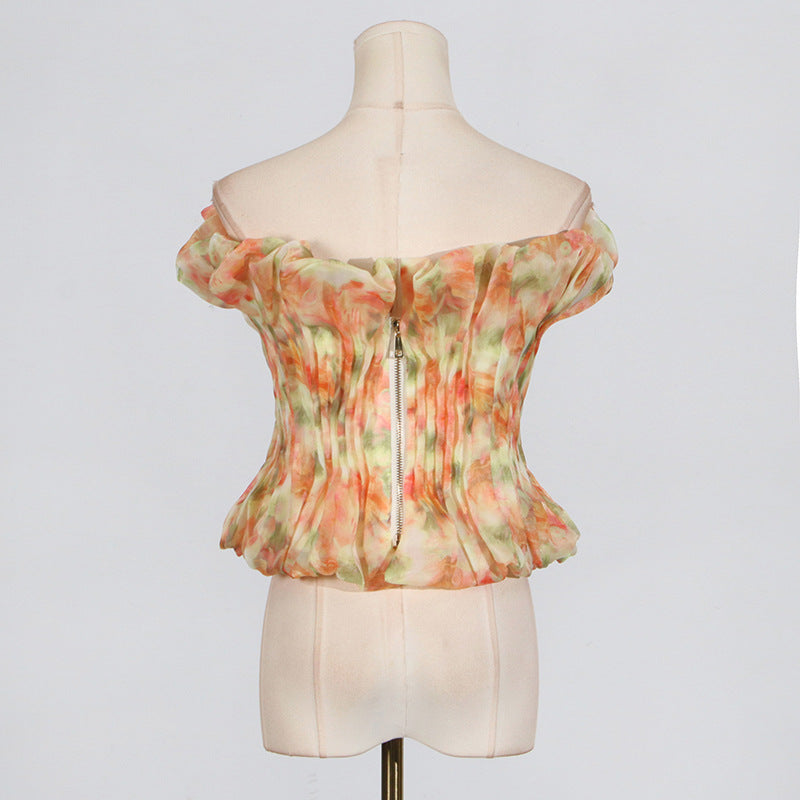Flowering Girl Women print ruffle trim top in yellow
