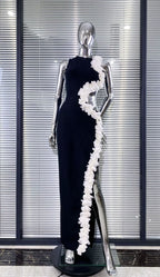kimberley black Sleeveless Hollow Out Flowers Slit Bandage Maxi Dress