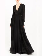 Black V-Neck Long Sleeves Maxi Dress