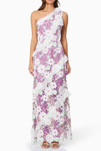 Flowering Girl Women Floral One Shoulder Lace Maxi Dress In Purple
