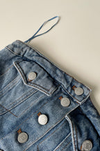 Flowering Girl Women 8-Button Denim Tube Top In Blue