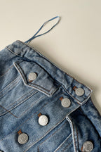 8-button denim tube top in blue