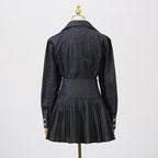 florence Single-breasted top pleated skirt in navy blue