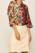 Multicolor Folk Floral Print Three-Quarter Sleeve Button-Down Shirt