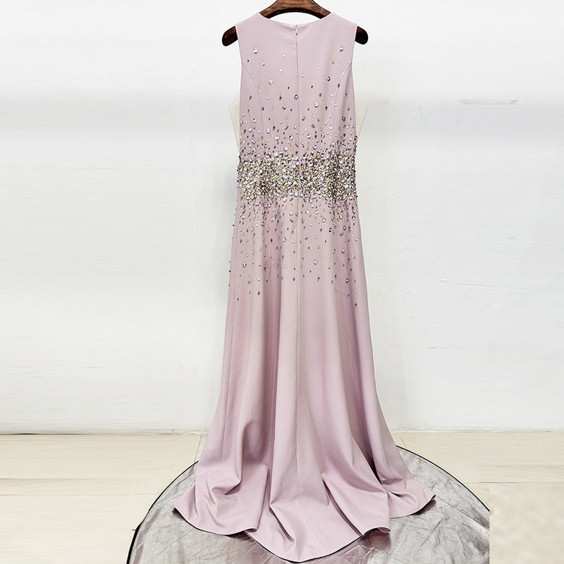 Flowering Girl Women pandora Beaded rhinestone sleeveless maxi dress - pink