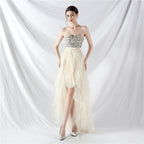 Strapless Sequin Tulle Midi Dress