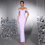 belen Diamond off-Shoulder bodycon Maxi Bandage Dress in pale purple