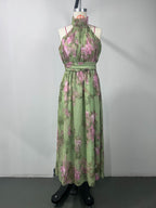polly Green Floral Chiffon Halter Maxi Dress
