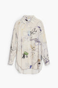 Cream Abstract Floral Sketch Print Long Sleeve Oversized Shirt