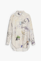 Cream Abstract Floral Sketch Print Long Sleeve Oversized Shirt