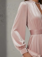 Flowering Girl Women pink V-neck gold velvet maxi dress