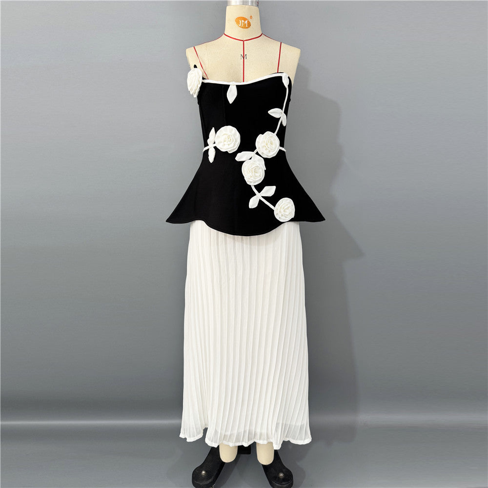 Strapless 3D Rose Appliqué Peplum Maxi Dress