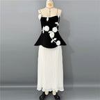 Strapless 3D Rose Appliqué Peplum Maxi Dress