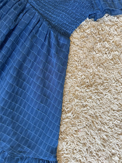 blue sleeveless V-neck mini dress