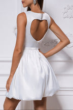 Sabina Appliqué Satin Puffy Mini Dress In White
